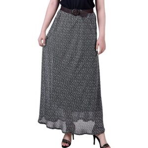 NY Collection Chiffon Lined Belted Maxi Skirt Size Petite Medium